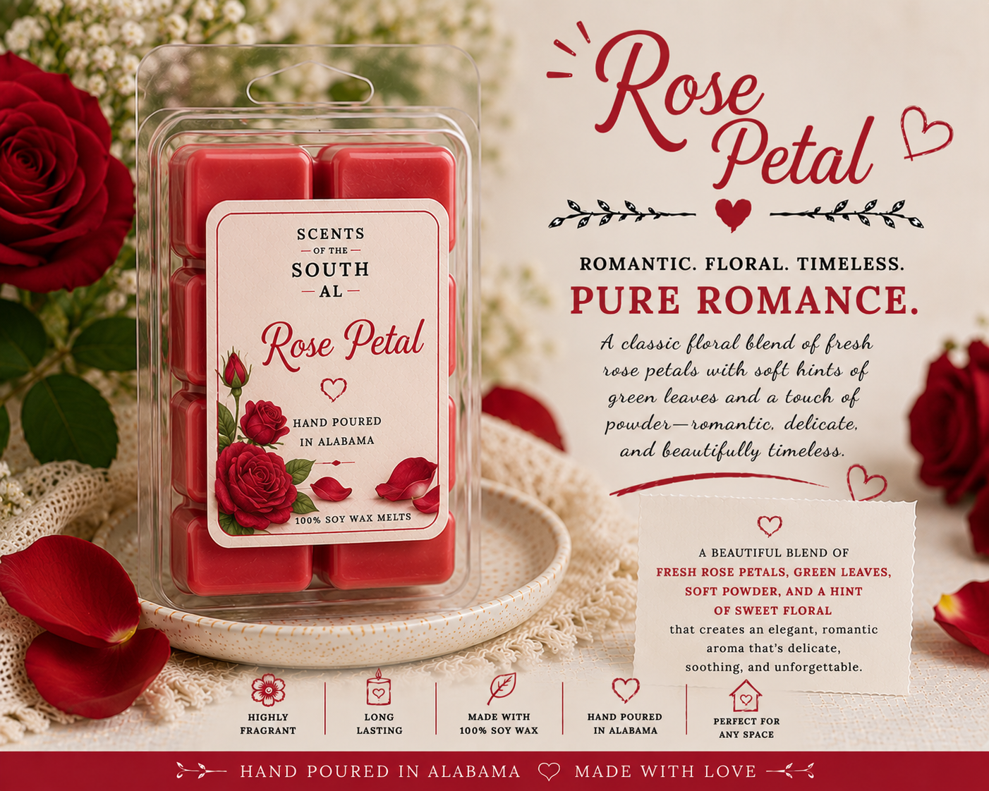 Rose Petal Wax Melts-“Addilyn”