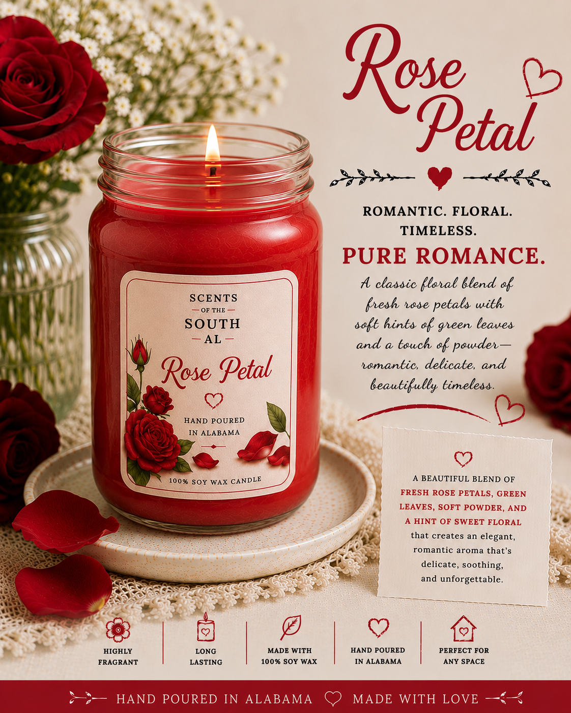 Rose Petal Candle-“Addilyn”